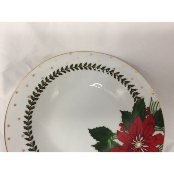 AMERICAN ATELIER POINSETTIAS CHRISTMAS SOUP BOWLS 9" PORCELAIN #3398 - Picture 2 of 7